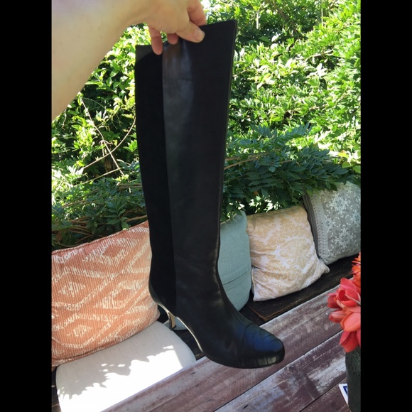 Diesel Knee High Tall Sleek Black Leather & Suede Zip Side Women Boots Sz 39 - Picture 12 of 14